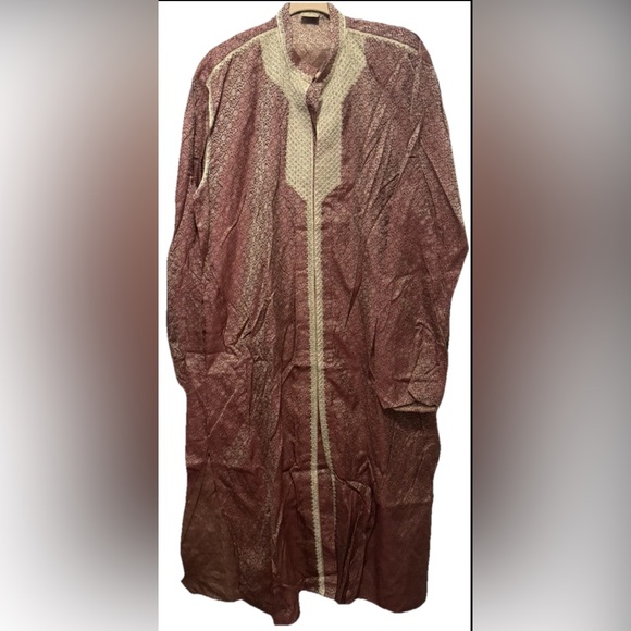 Elegant Burgundy and Tan Embroidered Men's Kurta xxl new Ethnic Wear Top - Picture 1 of 10